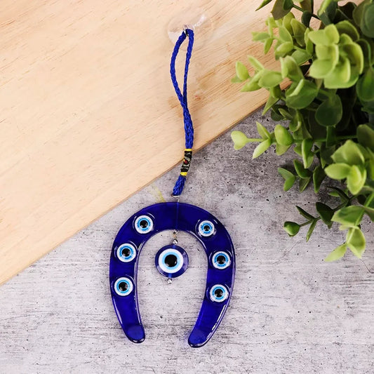 Shubhanjali Glass Blue Evil Eye Ghode Ki Naal Hanging Turkish Evil Eye Horseshoe6 Cm