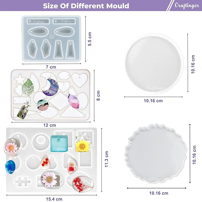 Craftinger Diy Resin Keychain Coaster Jwellery Making Kit With 300gm Epoxy Resin&mould, Glitter Pigments and More | Multicolor
