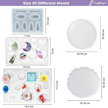 Craftinger Diy Resin Keychain Coaster Jwellery Making Kit With 300gm Epoxy Resin&mould, Glitter Pigments and More | Multicolor