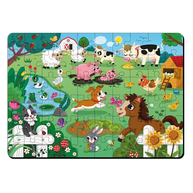 Mini Leaves Farm Animal Puzzle | Premium Wooden Floor Puzzle for Kids | Puzzle Set With Wooden Box  | 48 Pieces