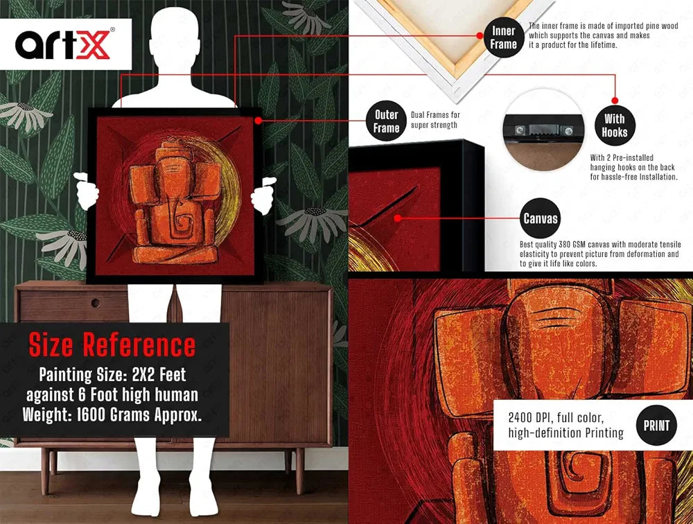 ArtX Swastik Ganesh Ji Big Canvas Painting With Frame Multicolour Square