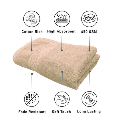 Luxe Home Cotton Bath Towel 450 GSM Quick Dry Large Size Bathroom Towels Colour Taupe