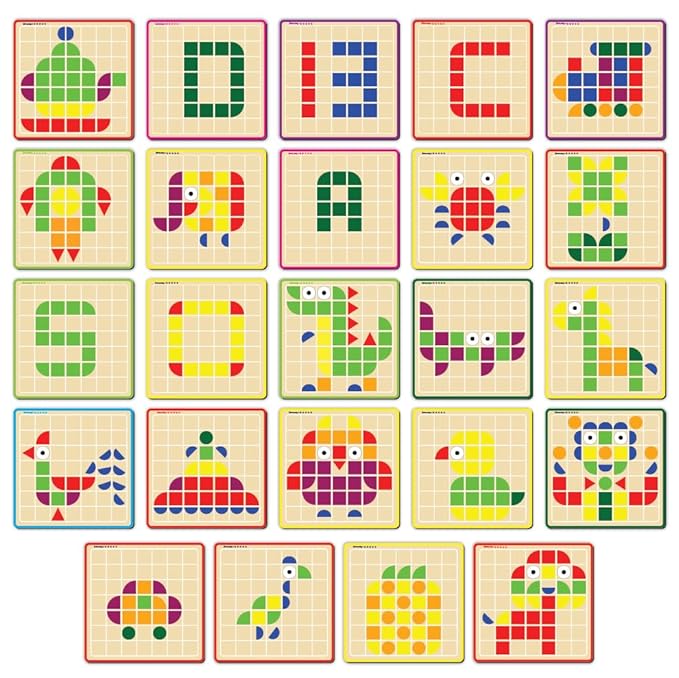 Mini Leaves Wooden Pattern Block Puzzle Toys | Mosaic Puzzle Board 3d Creative Shapes 157 Pieces | 3+ Years With 24 Flash Cards