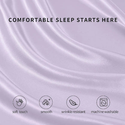 Cloth Fusion Satin Elastic Fitted Bedsheet for Double Bed King Size with 2 Pillow Covers H603 280 TC Lilac Colour