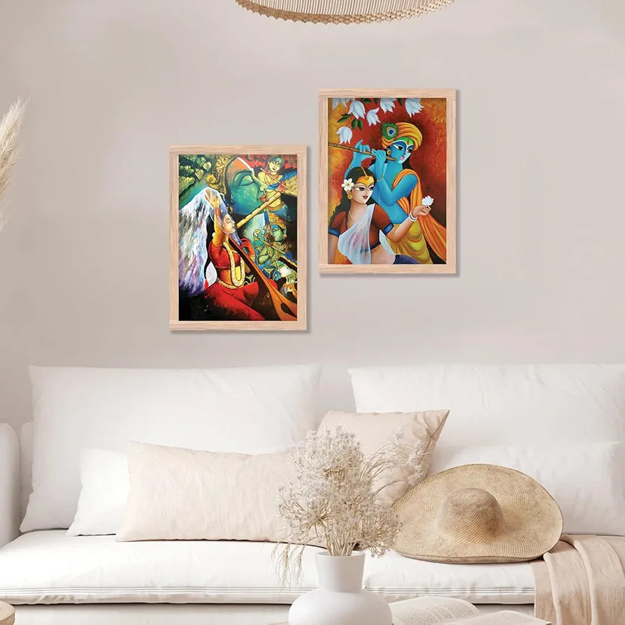 Kotart Radha Krishna Digital Painting with Frame for Home Decoration Pack of 2 Design05