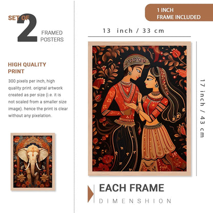 Kotart Madhubani Art Paintings with Frame Traditional Framed Painting Pack of 6