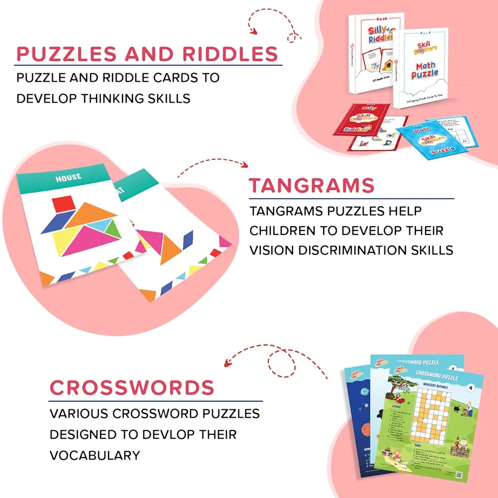 ClassMonitor Brain Development with Free App with 25 Riddles,9 Decoding Activities,Crossword Puzzles,100+ Letter Tiles | Home-Learning Kit for Kids Age Group 6-8 Years