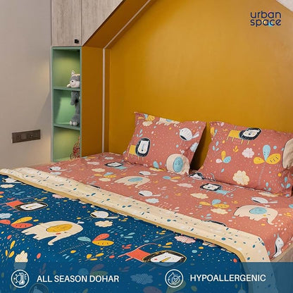 Urban Space Microfiber Cotton Reversible Dohar for Double Bed, AC Blanket Lion King Navy