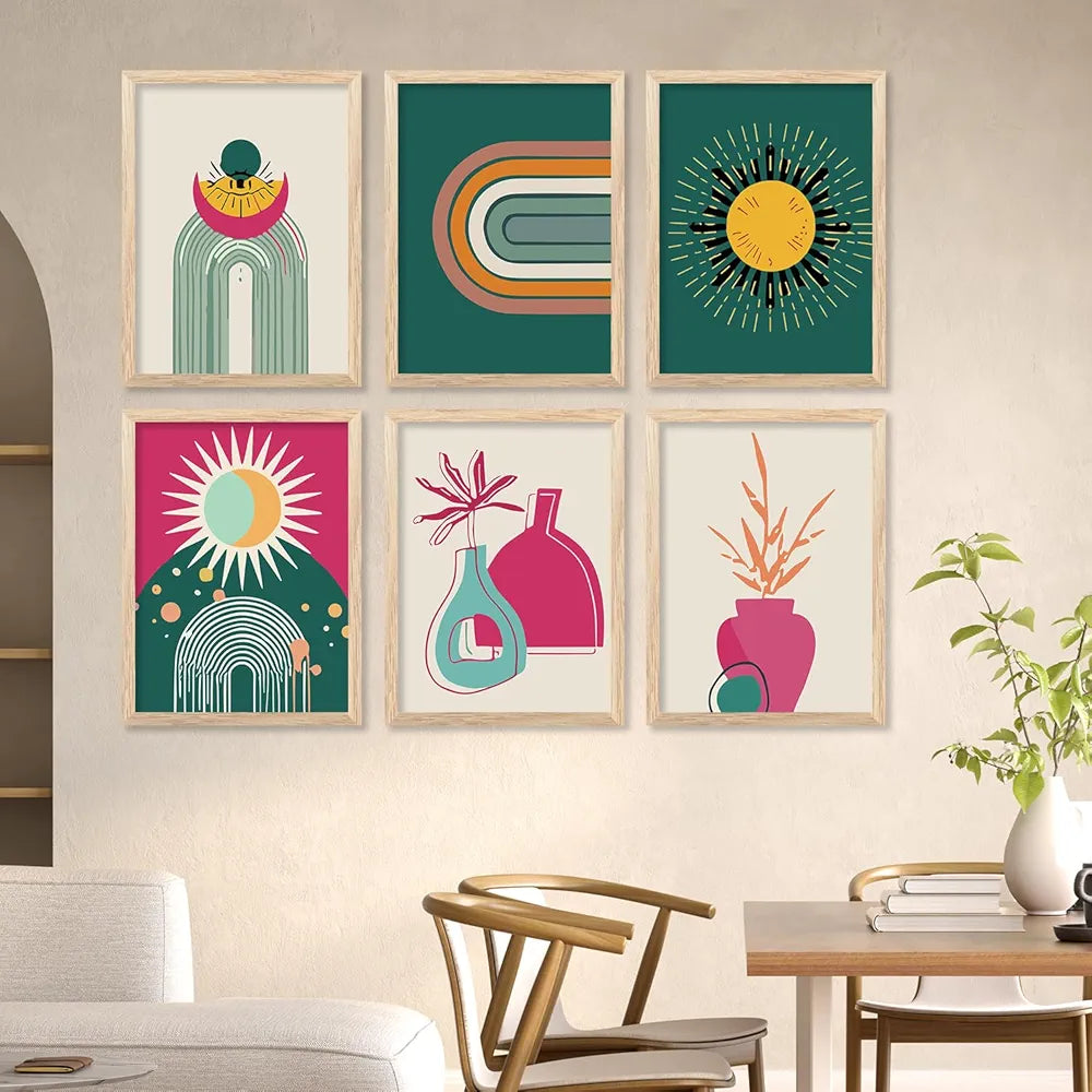 Kotart Minimal Boho Painting with Frame Wall Painting for Living Room Pack of 6