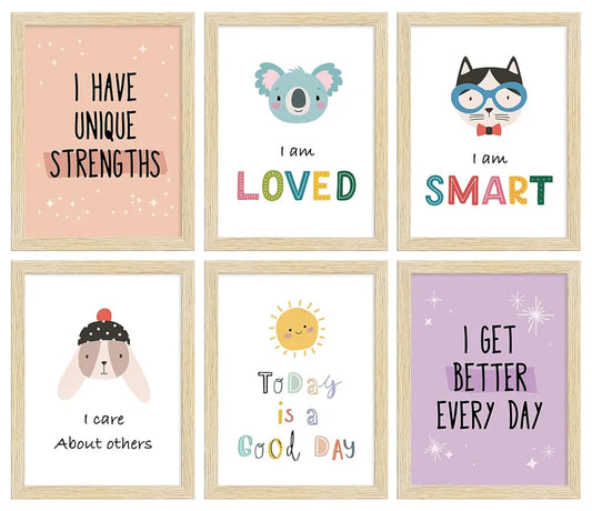 ArtX Paper Motivational-05 Quotes Wall Paintings for Kids Room Inspirational Multicolor Set of 6