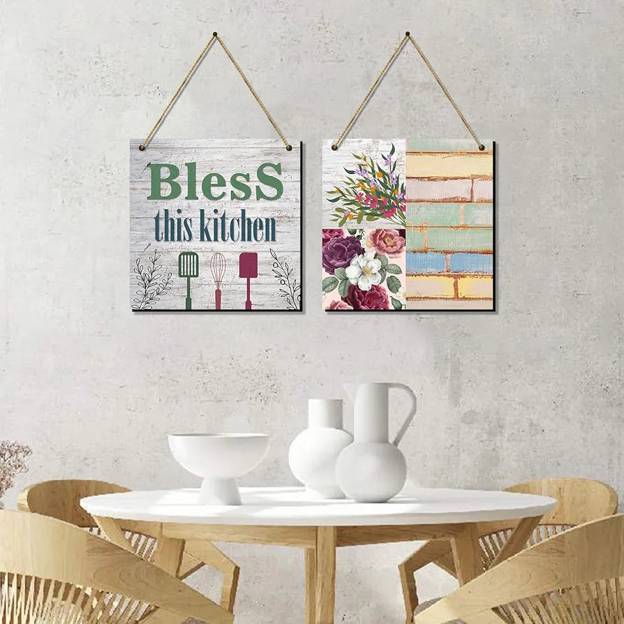 Kotart Bless This Kitchen Quotes Wooden Wall Art Hanging for Bar Restaurant Kitchen