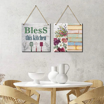 Kotart Bless This Kitchen Quotes Wooden Wall Art Hanging for Bar Restaurant Kitchen