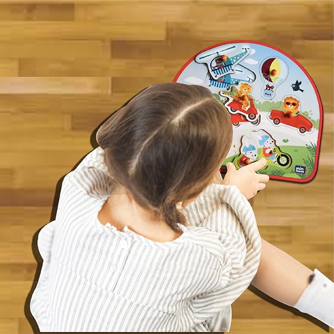 Mini Leaves Vehicles on the Go Wooden Pegged Puzzle for 2+ Years Kids | Montessori Wooden Toys | Shape Sorter