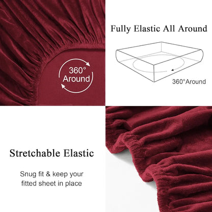 Cloth Fusion 200 TC Warm Winter Elastic Fitted Bedsheet for Double Bed King Size with 2 Pillow Covers Maroon