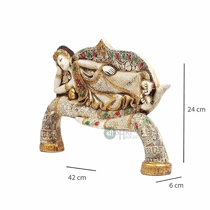 Indicast 15" Inch Handmade Buddha Sleeping Murti Stone Finish Meditating Idol Gifts Antique Design | Home Decoration, Living Room Bedroom | White