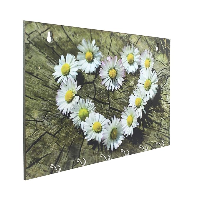 Ecraftindia Floral Theme Wooden Key Holder With 6 Hooks