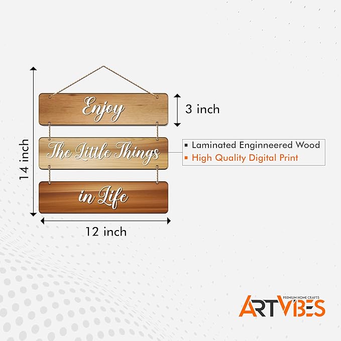Artvibes Enjoy Little Things Quotes Wooden Wall Hanger for Home Decor | Artworks Decorative Items Hangings Ornaments