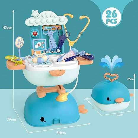 Webby 3 in 1 Doctor Set for Kids Role Play Medical Desk Set School Bag, Pretend Play Toy for Kids (26 Pcs)