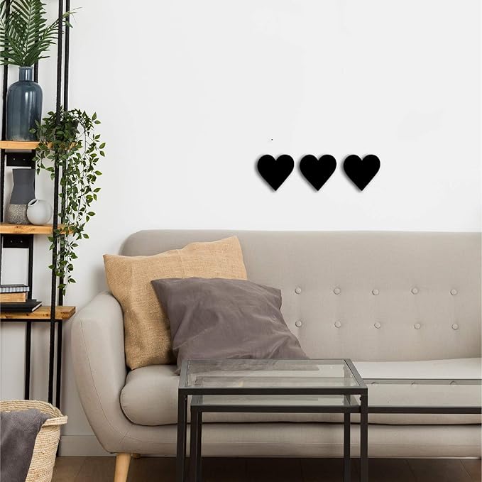 Ecraftindia Set of 3 Hearts Black Engineered Wood Wall Art Cutout | Ready to Hang Home Decor