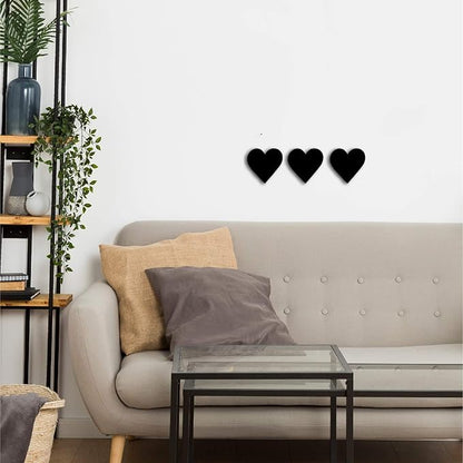 Ecraftindia Set of 3 Hearts Black Engineered Wood Wall Art Cutout | Ready to Hang Home Decor