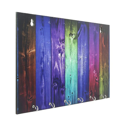 Ecraftindia Abstract Theme Wooden Key Holder With 6 Hooks | Colour Multicolour