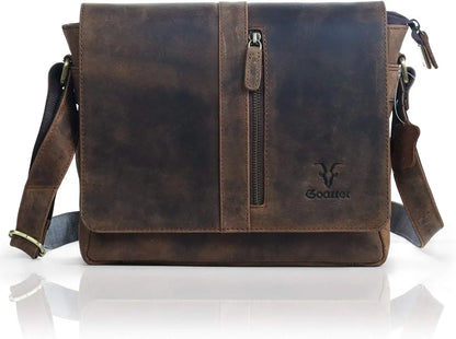 Goatter Mens Genuine Leather 11" Inch Messenger Bag