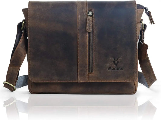 Goatter Mens Genuine Leather 11" Inch Messenger Bag
