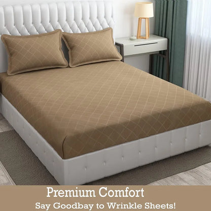 Fresh From Loom King Size BedsheetMicrofiber Rotary Printed With 2 Pillow Covers 144 TC Dark Beige Barfi