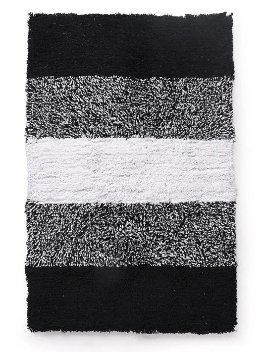 Sashaa World Striped Colour Black white Bath Mat Tufted Weave Ultra-soft & Absorbent