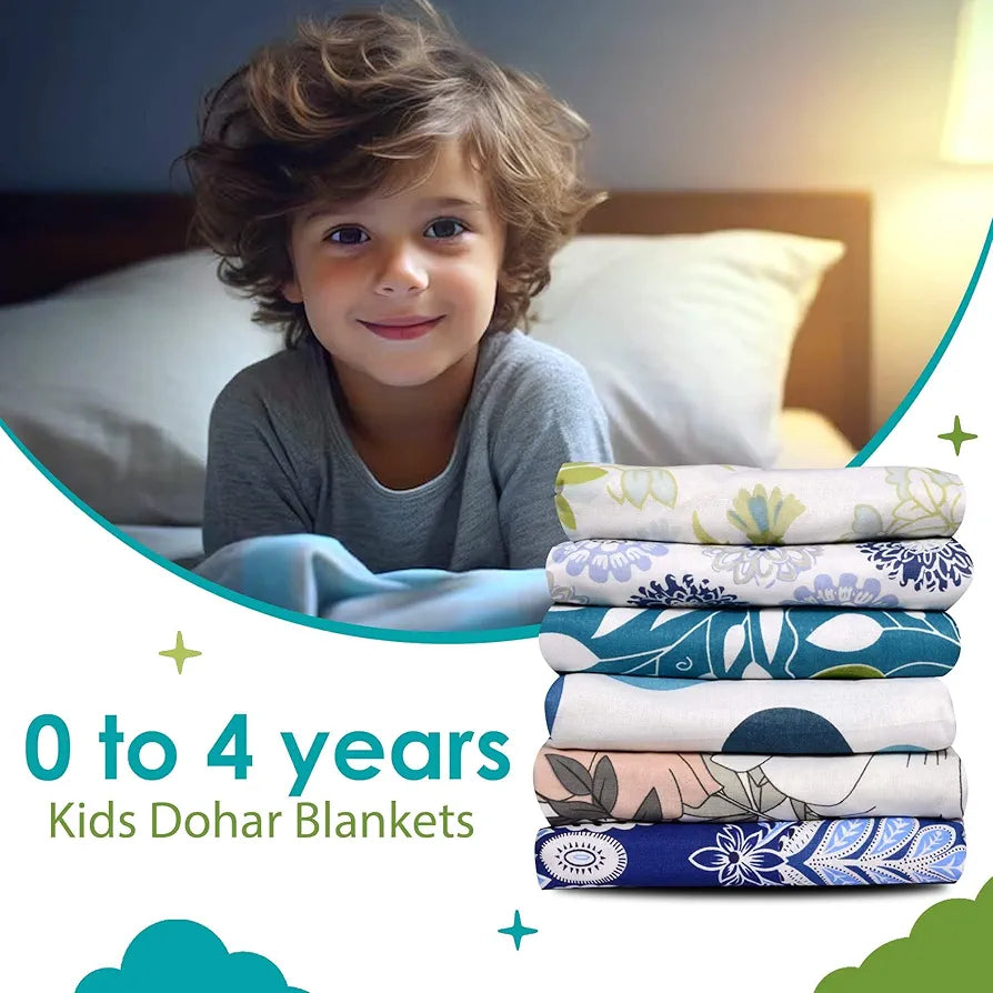 Divine Casa 100% Cotton Toddler Baby Blanket for for 0-4 Years Skin Friendly Swaddle Dohar for Girls and Boys Colour Turquoise and Green