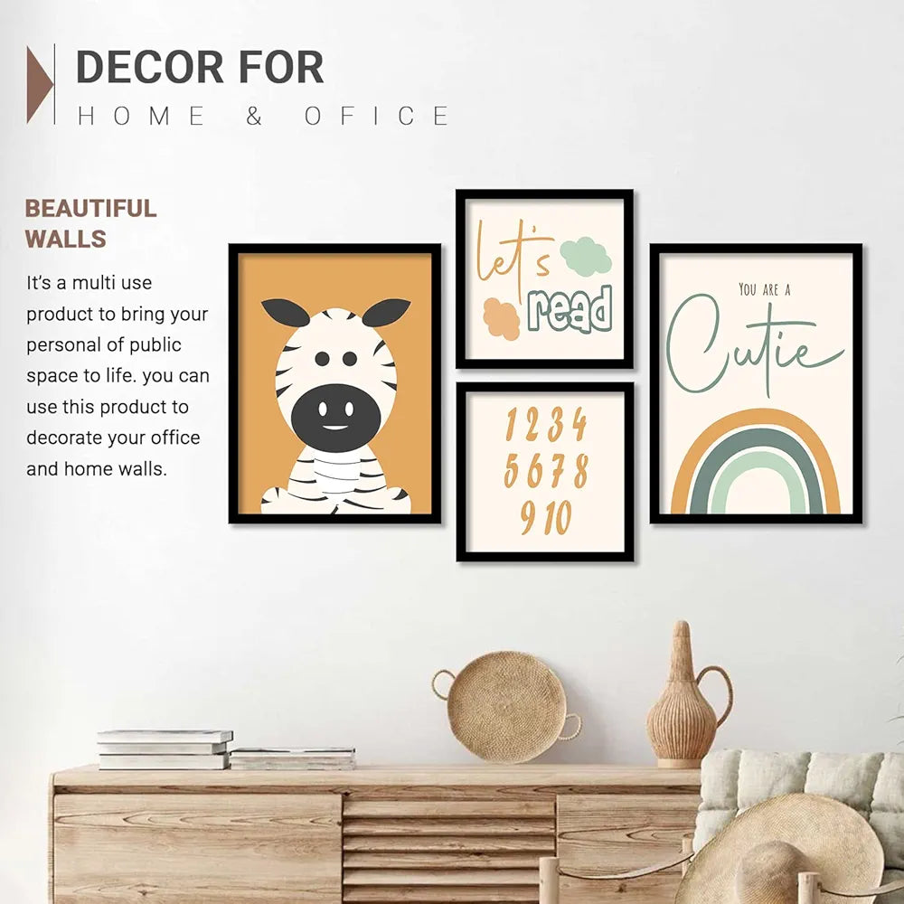 Kotart Lets Read Paintings with Frame for Kids Room Decor Educational Framed Wall Posters Set of 4