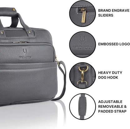 WildHorn Classic Leather 16 inch Laptop Messenger Bag for Men I Office Bags I Travel Bags I Carry Handles with Adjustable Strap 