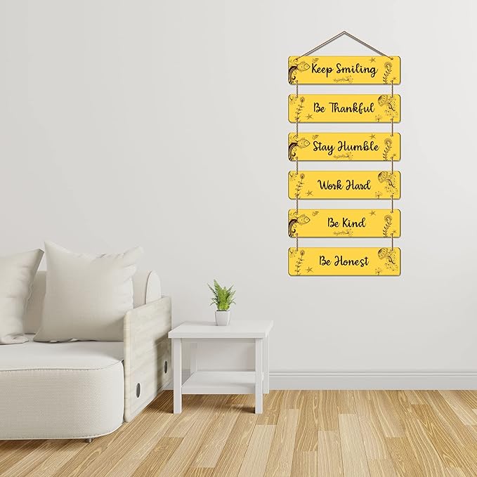 Artvibes Quotes Decorative Wall Hanging Ornaments Mdf Wooden Art Decoration Item for Home Decor | Set of 6