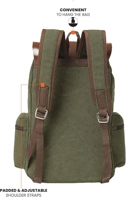 FUR JADEN Eco Friendly Travel Laptop Backpack Made of Water Resistant Sustainable Canvas and Vegan Leather for Men and Women for Travel Hiking Work