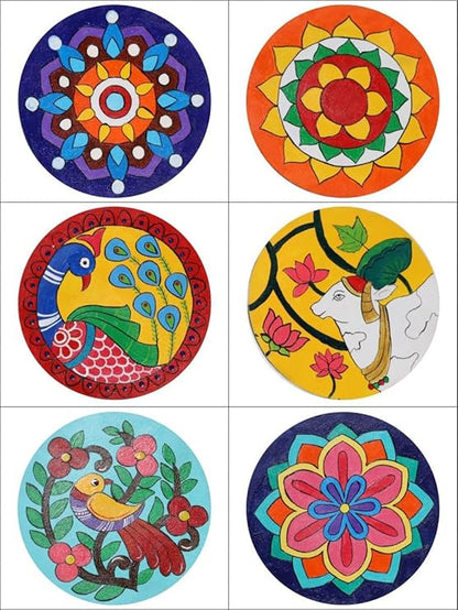 Hobby India Mandala Coaster Diy Painting Kit | Arts & Crafts Set for Kids & Adults (Ages 5+) | Includes Acrylic Paints & Brush