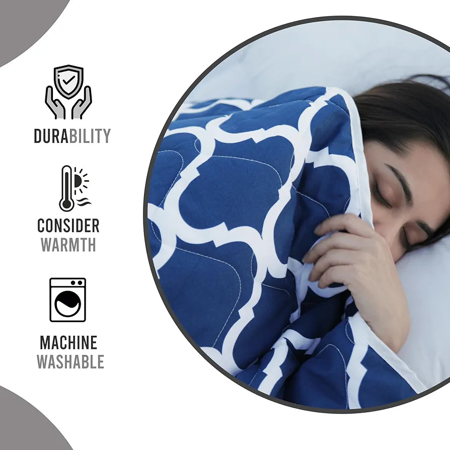 Divine Casa 120 GSM Geometric Blue Single Bed AC Comforter Cooling Blankets for Summer Rajai Cover Single Bed TC - 120 Colour Deep Grey Blue