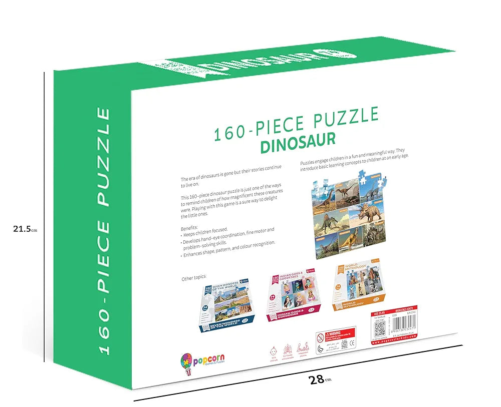 Popcorn 160 Piece Puzzles for Kids | Dinosaur Jigsaw Puzzle Game for 7+ Years Old Children | Improve Kid Knowledge and Concertation