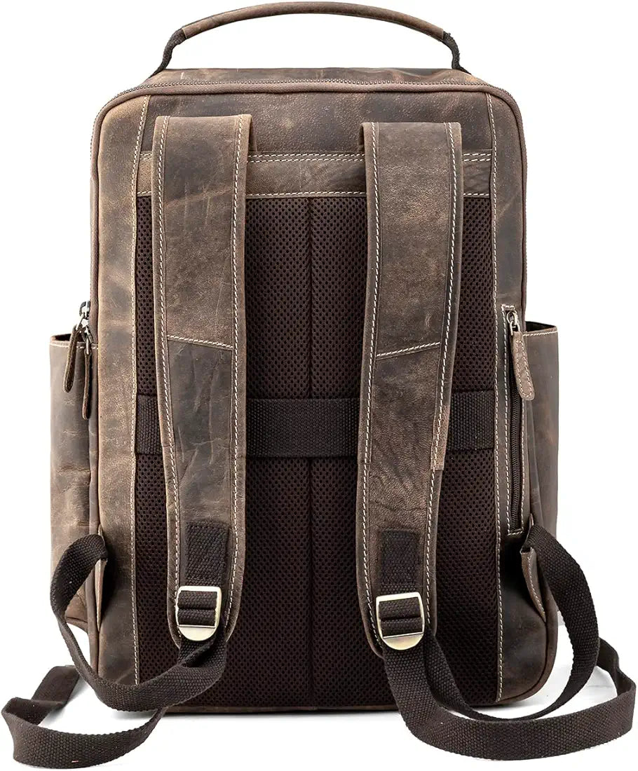 Goatter 24 Ltrs Men's Hunter Leather Backpack For 16 Laptop Travel Hiking Camping Rucksack - Brown
