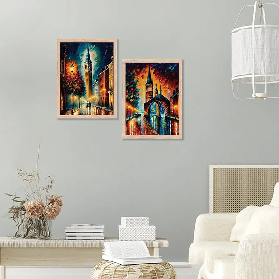 Kotart Premium Digital Painting with Frame for Home Decoration Iconic City Painting Pack of 2 Design01