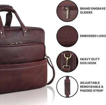 WildHorn Classic Leather 16 inch Laptop Messenger Bag for Men I Office Bags I Travel Bags I Carry Handles with Adjustable Strap I Dimension: L- 16 inch H-12 inch W- 4 inch