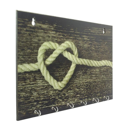 EcraftIndia Heart Made of Rope Theme Wooden Key Holder with 6 Hooks