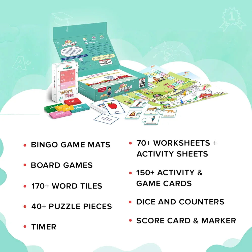 ClassMonitor English Grammar Learning Kit with Free Mobile App | Practice Workbook Educational Kit | Skill Booster Activity for Language Learning Nouns, Adjectives for Kids