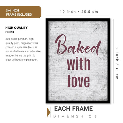 Kotart Baked With Love Restaurant Quotes Posters with Frame for Kitchen Wall Decoration
