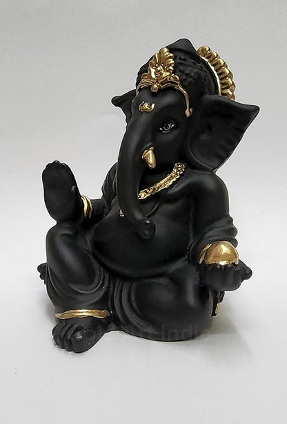 Gold Art India Terracotta Black Gaddi Ganesha for Car Dashboard Home Decor Colour Black