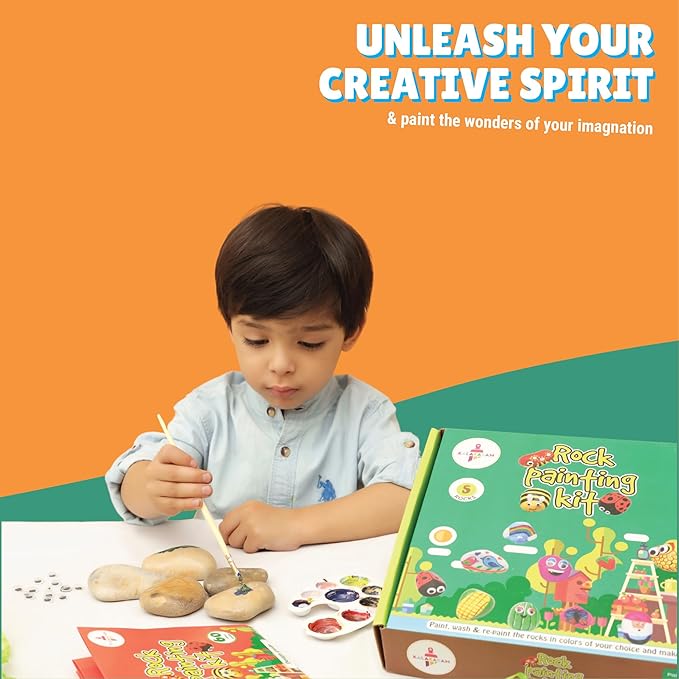 Kalakaram Diy Rock Painting Kit | Comes With 5 Re-usable Rocks | Diy Painting Set With Washable Paint and Stones | Activity Kit for Kids