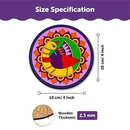 Mini Leaves Wooden Mandala Painting Kit Tea Coasters Rangoli Art and Craft Kit for Girls Boys 9-12 Years Coaster DIY Kit | Set of 6