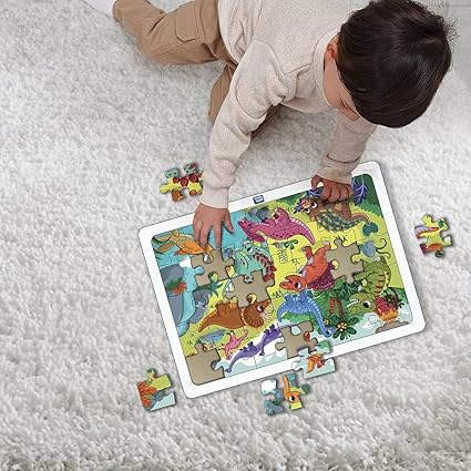 Mini Leaves Dinosaurs Wooden Jigsaw Puzzle 40 Pieces With Tray for Kids 3+ Years | Learning, Knowledge Cards