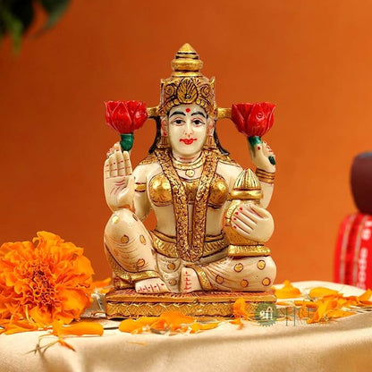 Indicast Resin 5" Inch Goddess Lakshmi Fine Painting Maa Lakshmi Idol Diwali Puja Vastu Figurine Gift Article