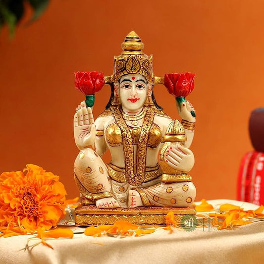 Indicast Resin 5" Inch Goddess Lakshmi Fine Painting Maa Lakshmi Idol Diwali Puja Vastu Figurine Gift Article