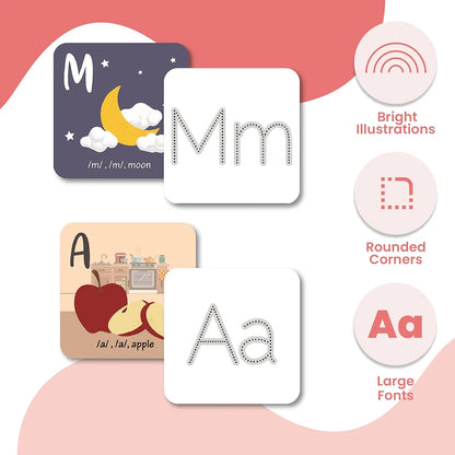 The Curious Bees - Alphabets Flash Cards for Kids | ABC Tracing Laminated Flash Cards | Letter Recognition | Early Phonics Skills Development | Early Learning Alphabets Games